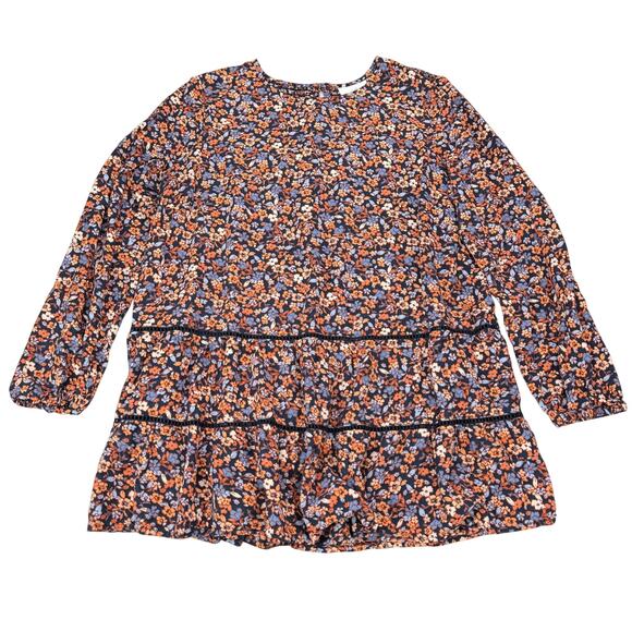 J.JILL Floral Printed Tiered Tunic Size XS Navy Blue Exuberant Floral - Picture 5 of 8